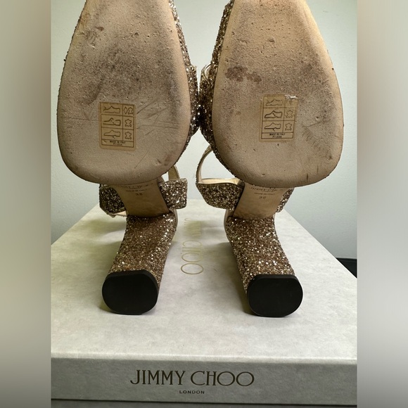 Jimmy Choo Maie Gold Glitter Platform Heels size 38 - Picture 2 of 14